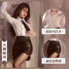 Lingerie OL Secretary Flirt School Teacher Exotic Cosplay Costumes Office Lady Long Sleeve Top Mini Skirt