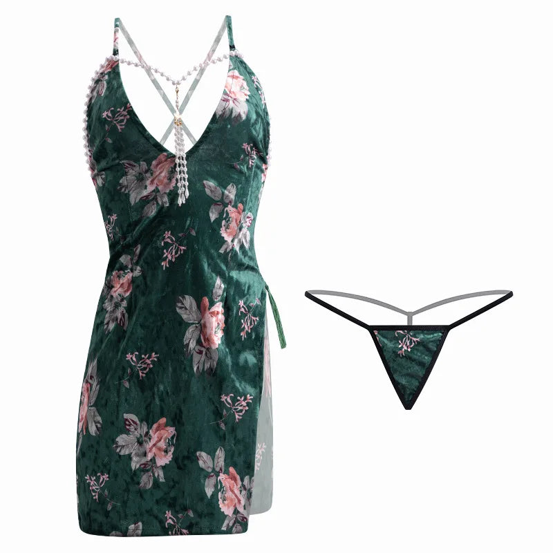 Lingerie High Waist Split Cheongsam Deep V