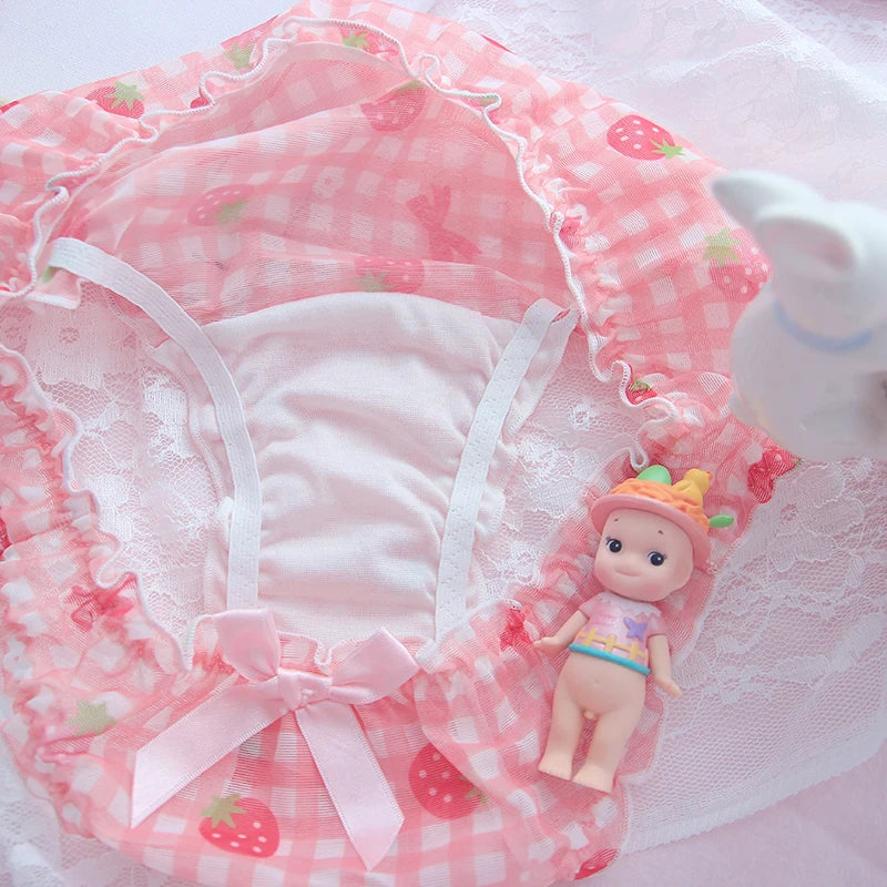 Cute School Strawberry Panties Mesh Breathable Underwear Kawaii Lolita Intimate Lingerie