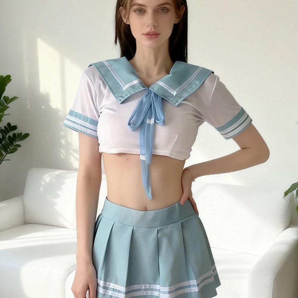 Cosplay Costumes School Student Role Play Cute Mini Skirt Tight Blouse Set