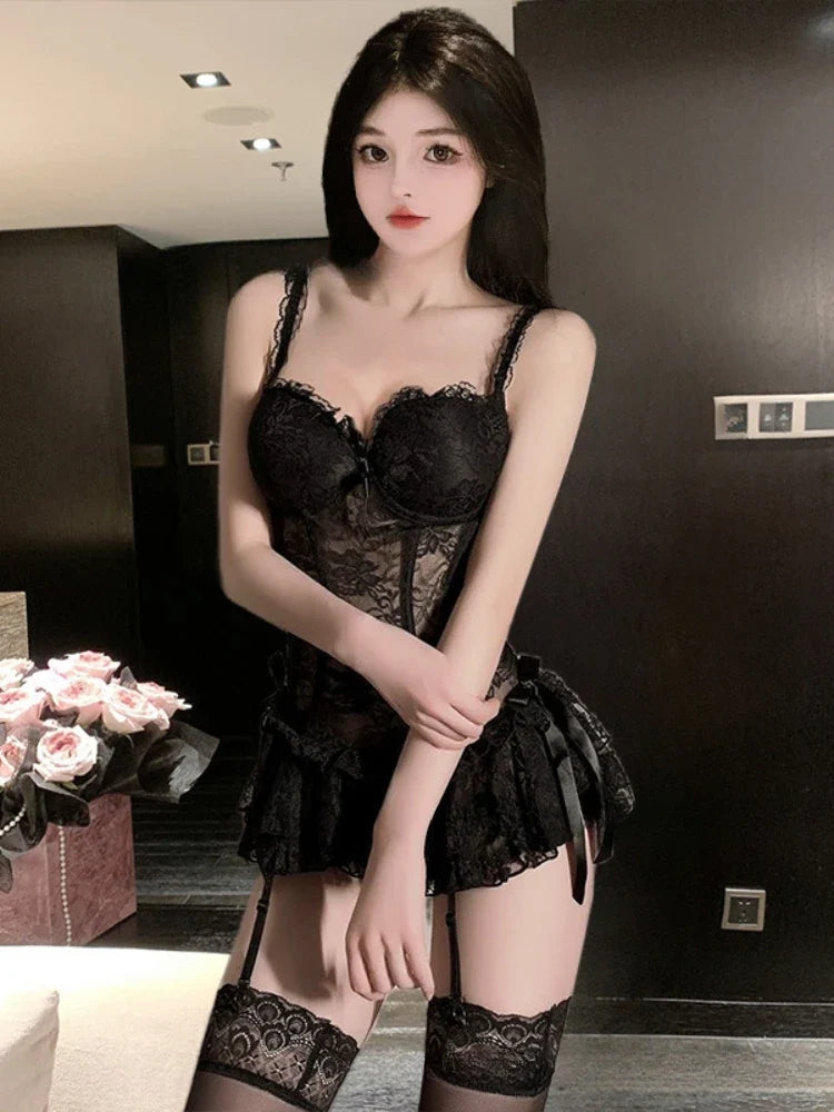 Lolita Amine Maid Cosplay Black Kawaii French Waitress Party Stage Costume Intimate