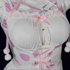 Bunny Cosplay Costumes Sweet Pink Lolita Cat Maid Halloween Cow Print Erotic Lingerie
