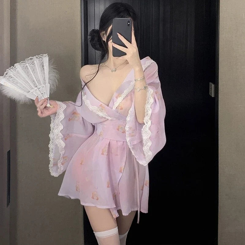 Cute Bow Kimono Pure Desire Cosplay Set