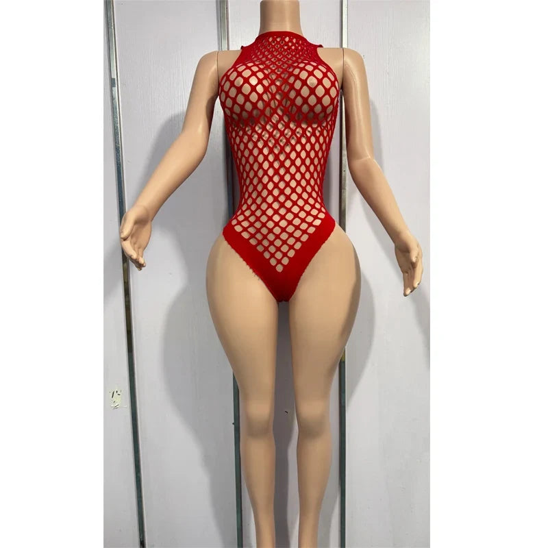 Erotic Bodysuit Fishnet Crotchless Bodystockings Black Hollow Out Lingerie