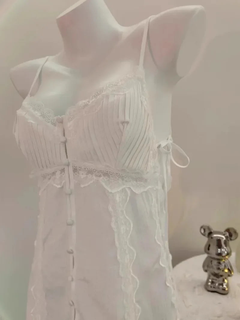 Side Slip Patchwork Slim Sleepwear Satin Lingerie