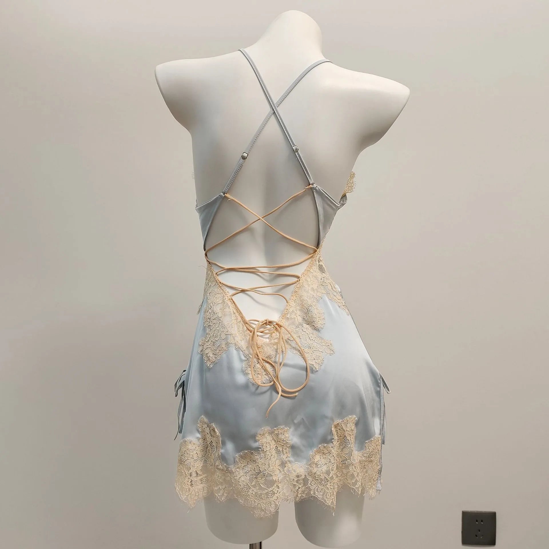 Nightwear Ice Silk Lace Beautiful Back Suspender Pajama