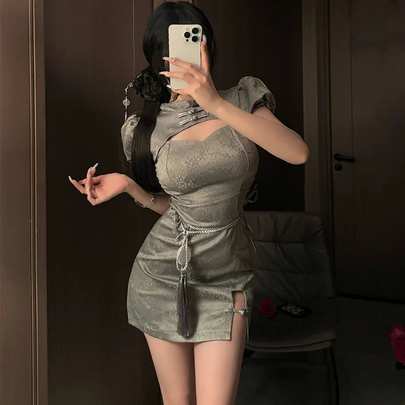 Style Cheongsam Retro Tradition Improved Elegant Hollow Out Slim Skirt