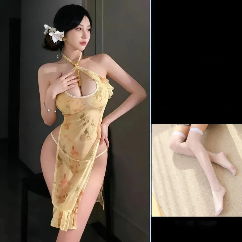 Elegant Cheongsam Nightclub Transparent Flirting Charming Erotic Style