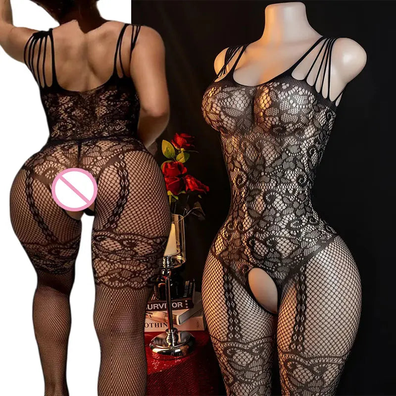 Porn Crotchless Lingerie Hot Tights Fishnet Bra Bodysuit Set