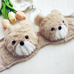Plush Underwear Flower Briefs Cute Cartoon Comfortable Steel Ring Free Lingerie Underpants Set
