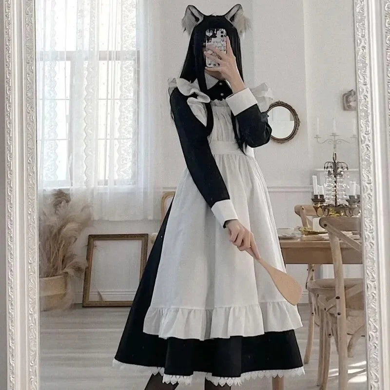 3 Style British Maid Role Play Kawaii Cartoon Apron Maid Outfits Plus Size Cosplay Costumes