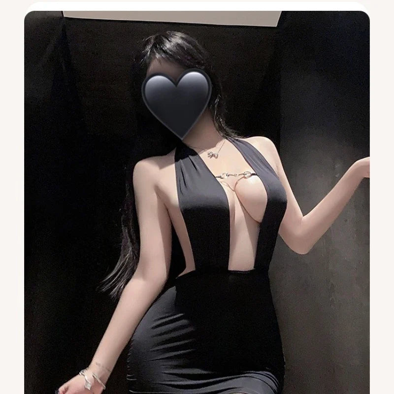 Perspective Neck Bag Hip Skirt Nightclub Secretary Role-playing Seductive Backless Adult Cosplay Home Set