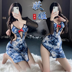 Style Improved Traditional Perspective Cheongsam Skirt Retro Floral Printing Hanfu Exotic Costume