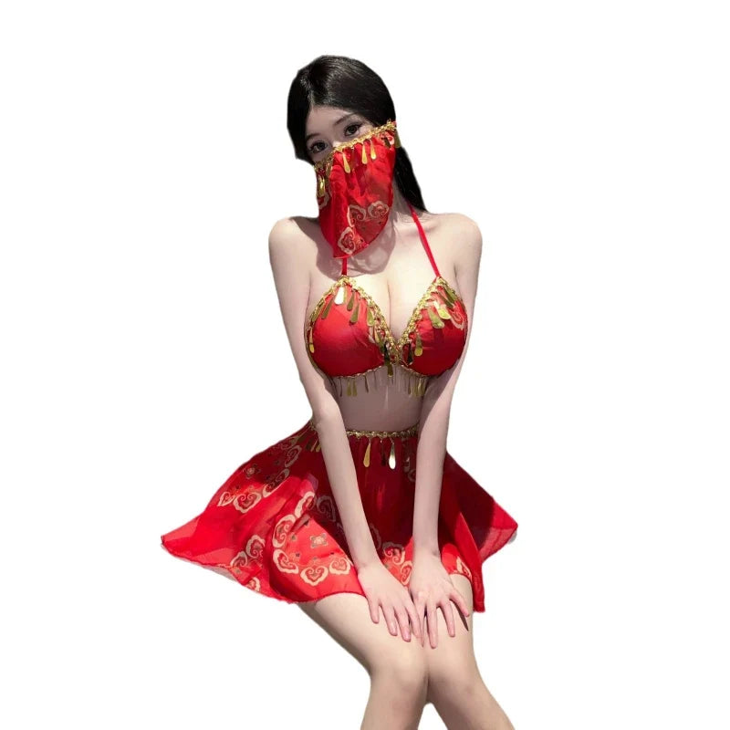 Red Hanfu Lingerie Cosplay Bride Costumes Chiffon Erotic Temptation Ancient Dance Stage Home Party Clothing