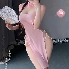 High Slit Cheongsam Ice Silk Traditional Improve Hollow Out Pajamas Exotic Charm