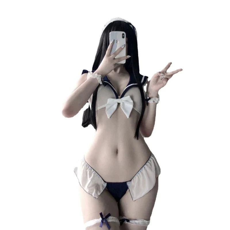 Role Playing Student Costume Lolita Pure Desire Lingerie Cute Bow Lolita Cosplay SchoolAdult Home