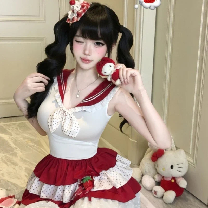 Cute Lace Strawberry Cake Role-playing Kawaii Bunny Ear Santa Claus Set
