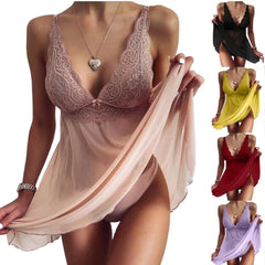 Lace Transparent Lingerie SleepPlus Size Nightgown Nightwear Underwear Open Crotch Chemise Sleepwear