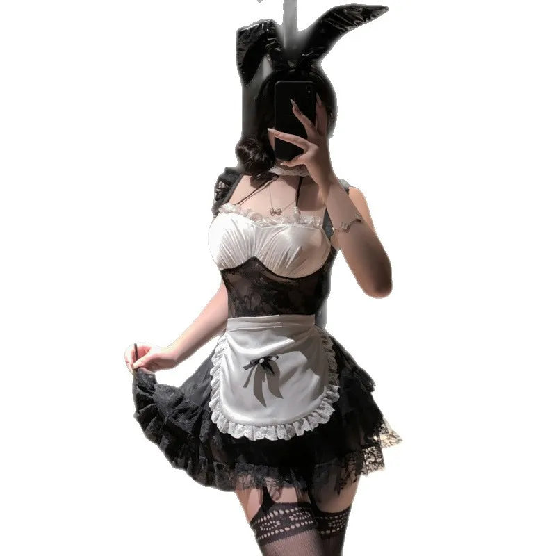 Maid Temptation Roleplay Seductive Lolita Lace Nightgown See-through Pajamas Servant Cosplay Costumes Home