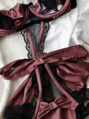 Open Cupless Bra Crotchless Bodysuit Lingerie Backless Bow Lace-up Nightwear Teddy Lenceriai Para Mujer Body Suit