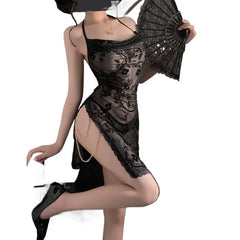 Lingerie Sling Halter Nightgown Wrap Hip Skirt Cosplay Nightclub Perspective NightBackless Pajamas