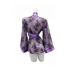 Style Kimono Temptation Transparent Erotic Bathrobe Long Sleeve Floral Print Set
