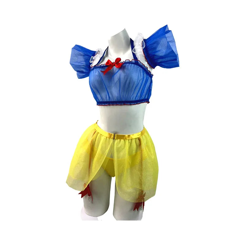 Transparent Split Miniskirt Role-playing Maid Lingerie Outfit Sweet Bow Costumes Perspective Tempting Cosplay Set