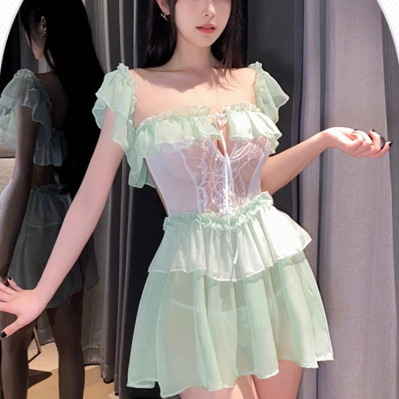 Sweet Hollow Out Skirt Kawaii Lingerie Pure Desire Bandage NightSet Cosplay Princess Charm Costumes