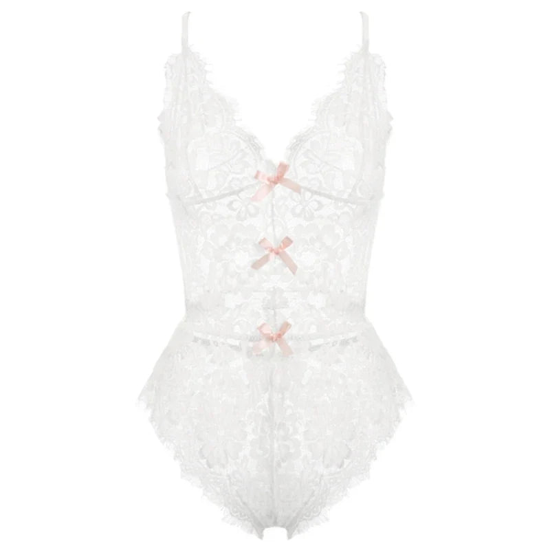 Black White Bandage Jumpsuit Eyelash Lace Backless Bodysuit Streetwear Slim Fit Bodycon Perspective Teddy Overalls