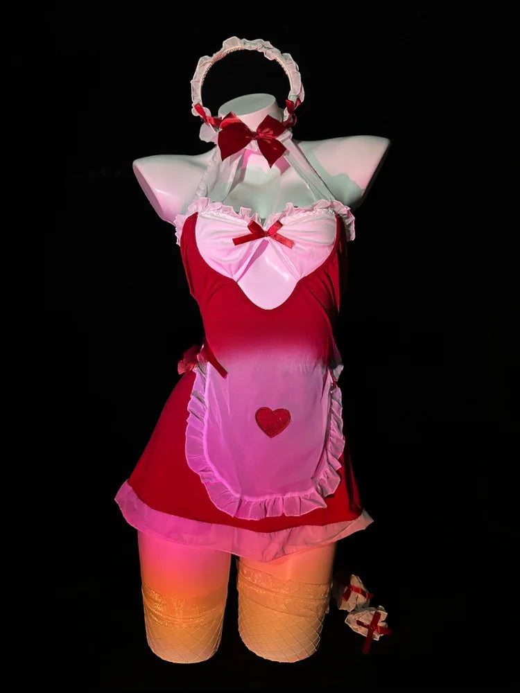 Cute Maid Cosplay Bow Tie Back Lolita Costumesly School Outfit Lingerie