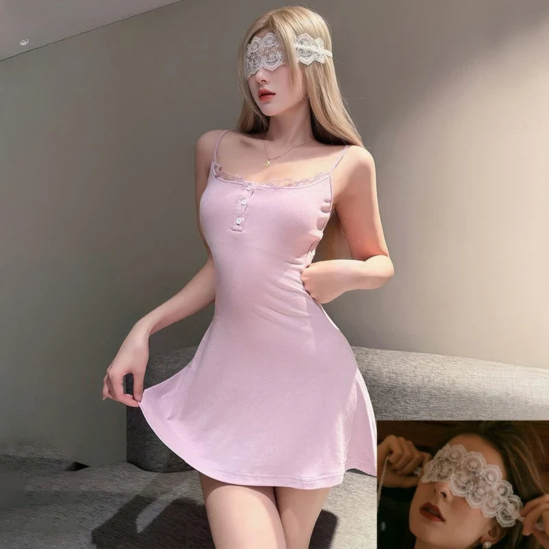 Nightgown Lingerie Lace Straps Backless Pajamas Temptation NightSoft  Slim Fit Sling Skirt Home Nightwear