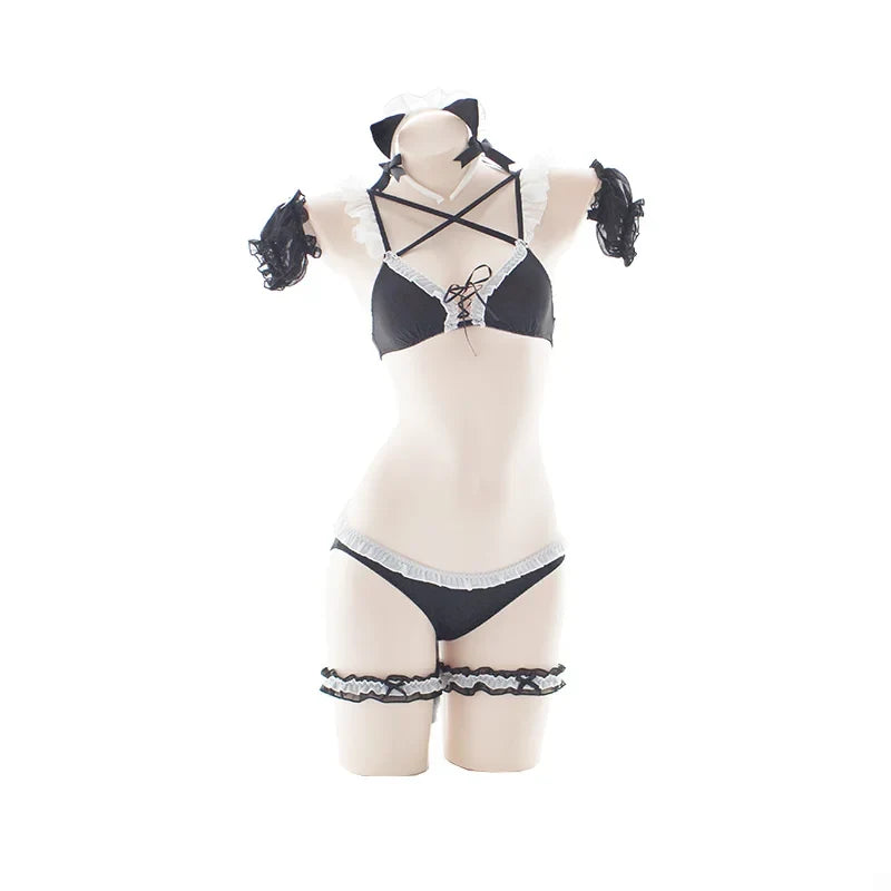Naughty Cosplay Costumes Bra Panties Tail Nekko Bikini Set