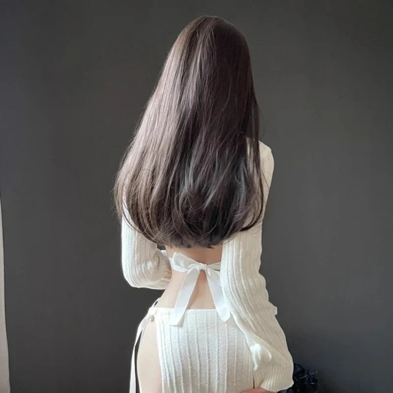 Backless High Collar Sweater White Kawaii Cosplay Teacher Costumes Lingerie Temptation Long Sleeves Top Miniskirt