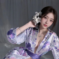 Kimono Cosplay Outfit Traditional Style Robe Yukata Sakura Costumes Pajamas Bathrobe Belt Lingerie Nightgown