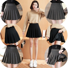 Black/Gray Woolen Pleated Skirt