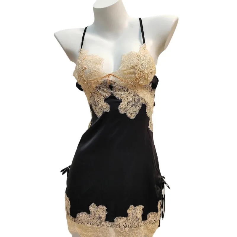 Nightwear Ice Silk Lace Beautiful Back Suspender Pajama