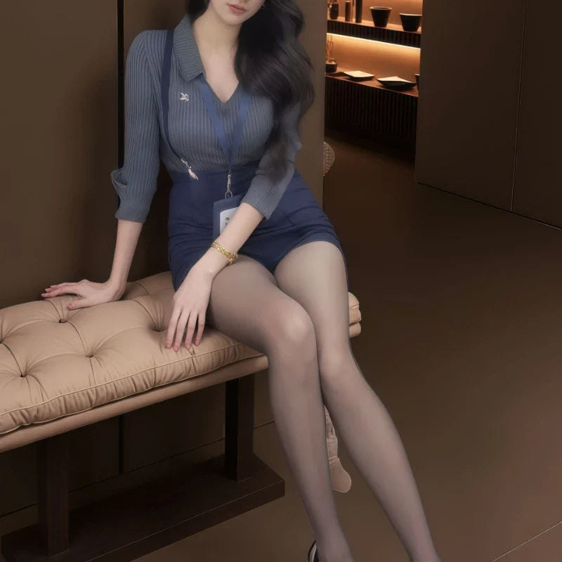 Pure Desire Striped Shirt Shoulder Strap Mature Office Secretary Role-playing Teacher Temptation Costumes