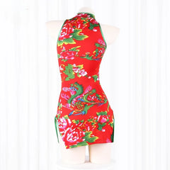 Traditional Cheongsam Ancient Floral Pajamas Slim Fit Retro Short Skirt Adult Sleeping Skirt