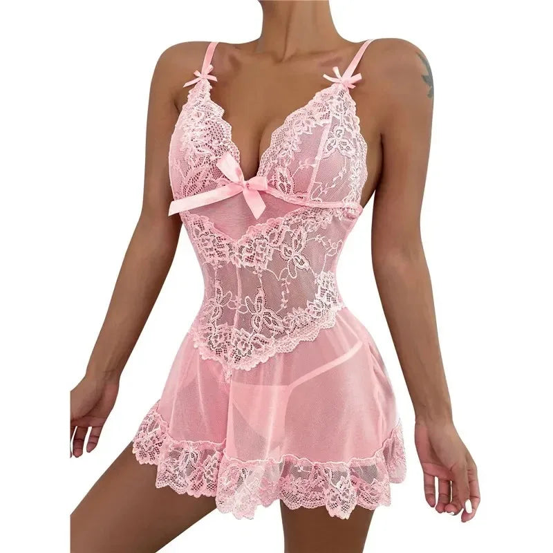 Exotic Costume Underwear Lace Doll Underwear Open Bra Mesh Transparent Pajamas  Clothing