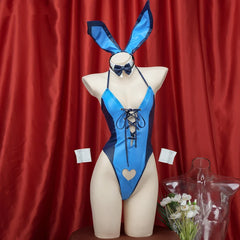 Blue Leather Bodysuit Jumpsuit Outfits Rabbit Role Play Lingerie