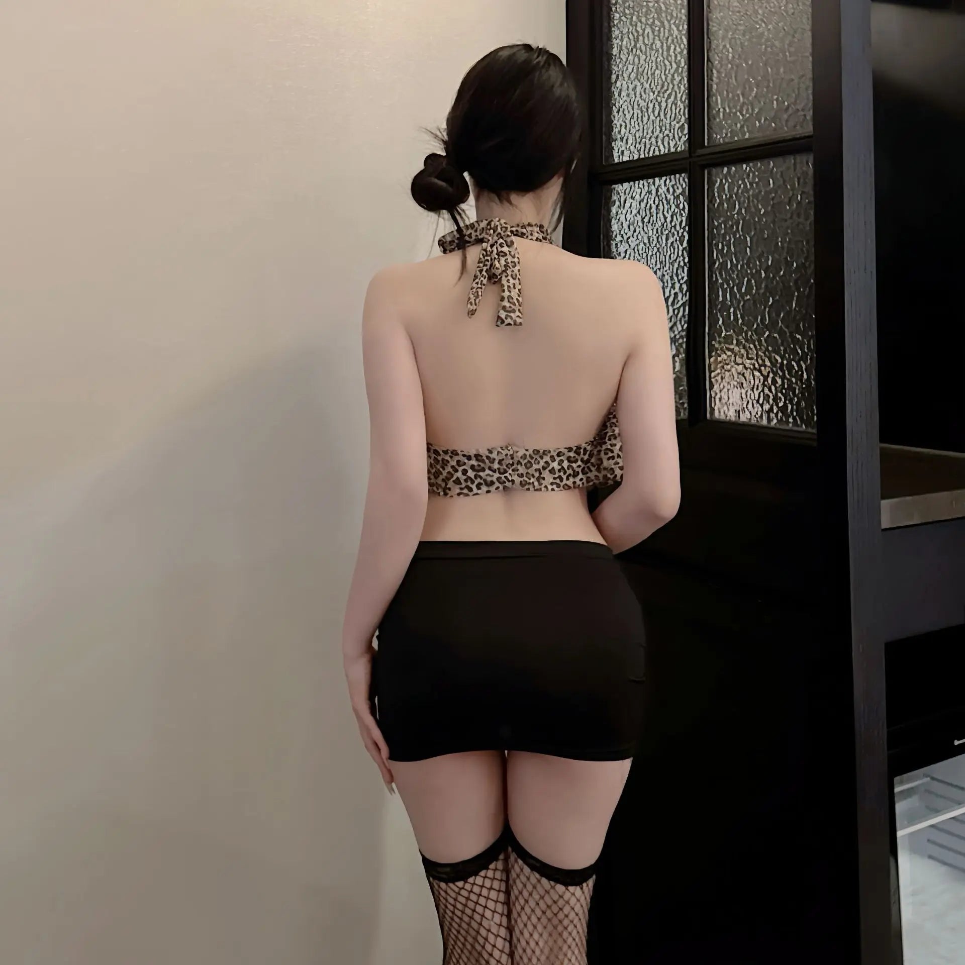 Office Secretary Cosplay Costume Leopard Perspective Hip Wrap Skirt Nightclub Temptation Bar Lingerie Sleepwear Set