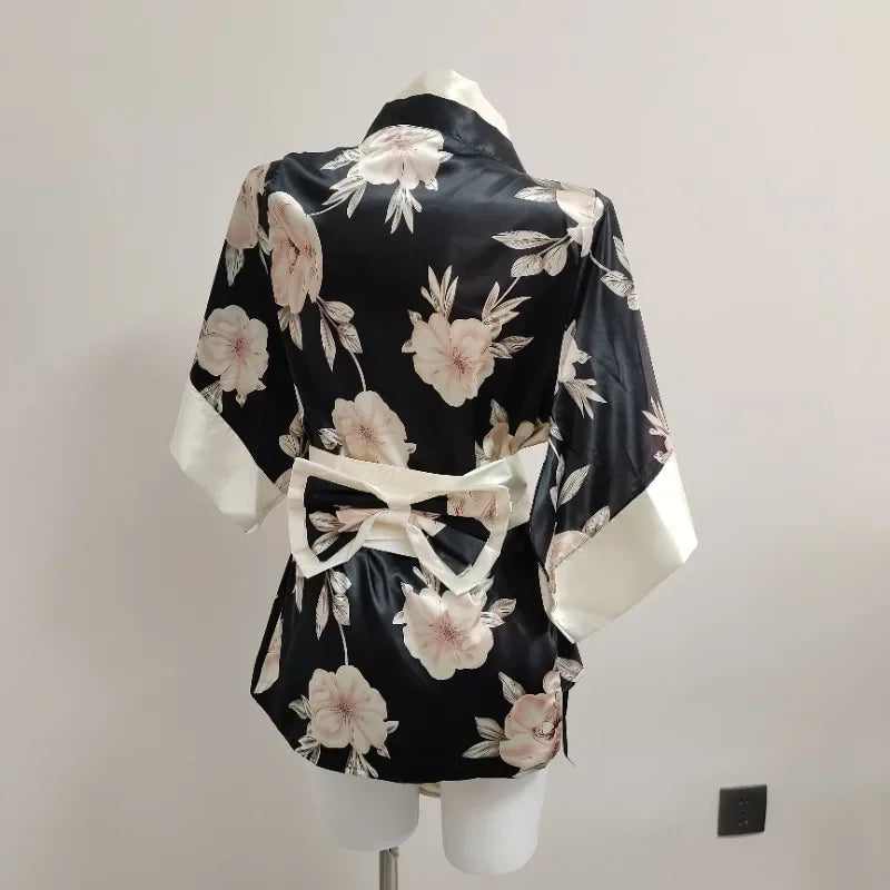 Kimono Cosplay Costumes Maid Oufits Kawaii Black Flower Lingerie