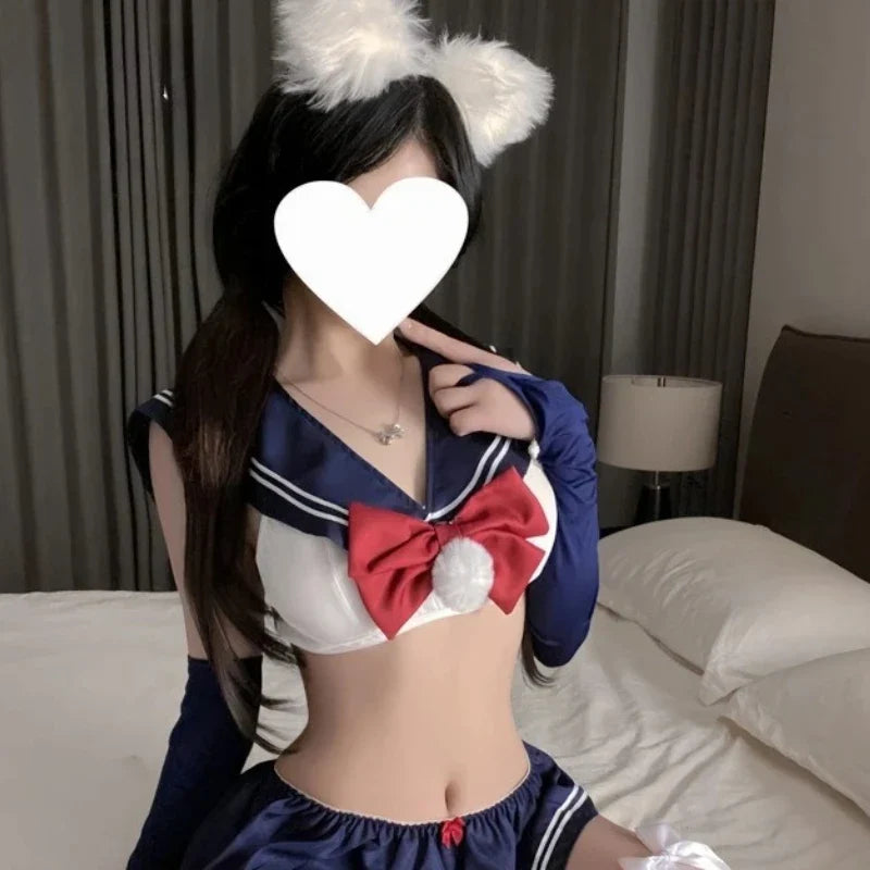 Underwear School Sweet Sailor Collar Top Pleated Short Skirt Set