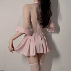 Retro Cheongsam Outfits Perspective Top Pleated Skirt Sleepwear Lingerie Antique Traditional Uniform