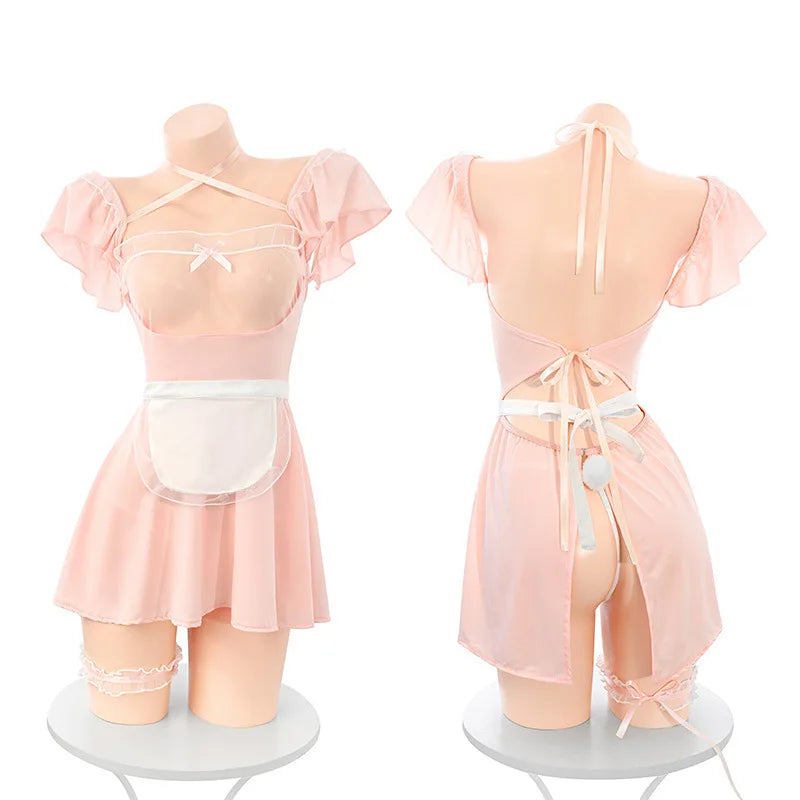 Playful Bunny Roleplay See-through Maid Seductive Erotic Lingerie Rabbit Servant Cosplay Costumes