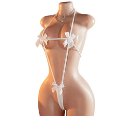 Porno Lingerie Hollow Underwear Hot Temptation Bodysuit Crotchless Perspective Open Bow Bra Erotic Costumes