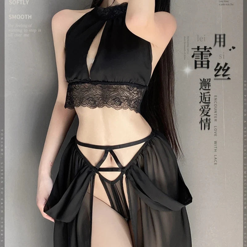 Perspective Pajamas Erotic Lingerie Passion Lace NightTemptation Costumes Set