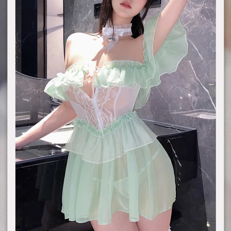 Sweet Hollow Out Skirt Kawaii Lingerie Pure Desire Bandage NightSet Cosplay Princess Charm Costumes