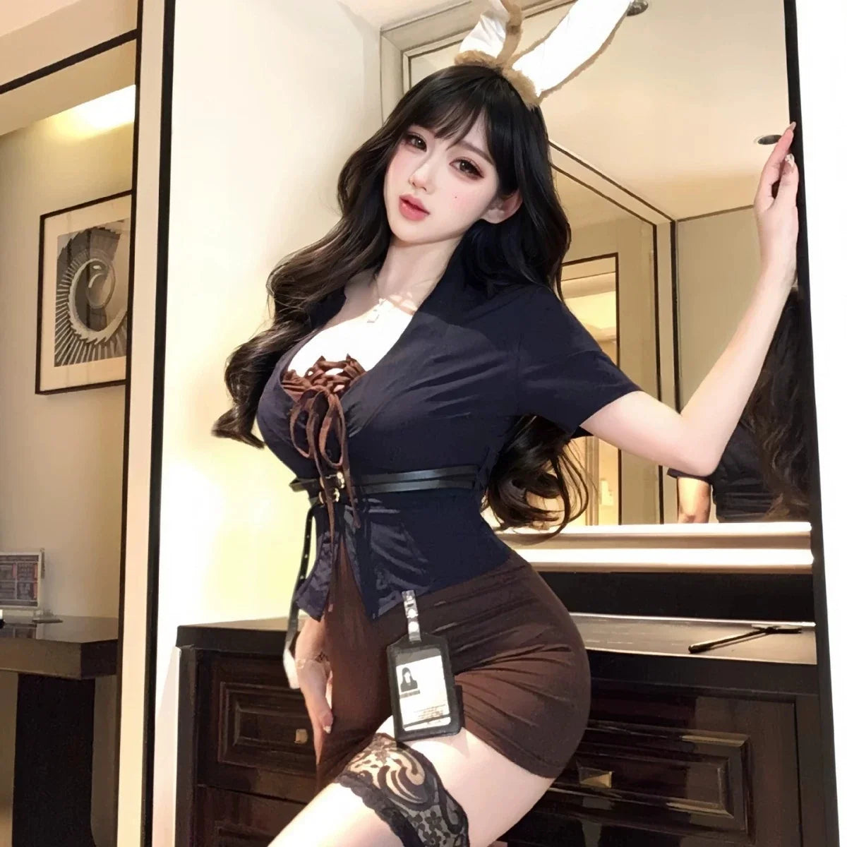OL Secretary Role-playing Rabbit Lingerie Office Cosplay Bunny Ear High Waist Hip Skirts Adult Nightclub Party