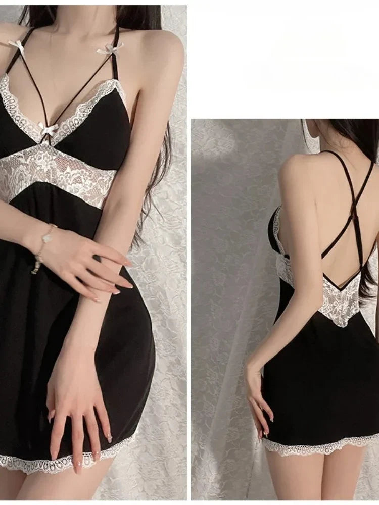 Hot Lingerie Mesh Stockings Open Anal Push Up Bra Hollow Chest Bandage Bodysuit Set